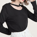 Black Long Sleeve Asymmetric Cut Out Top