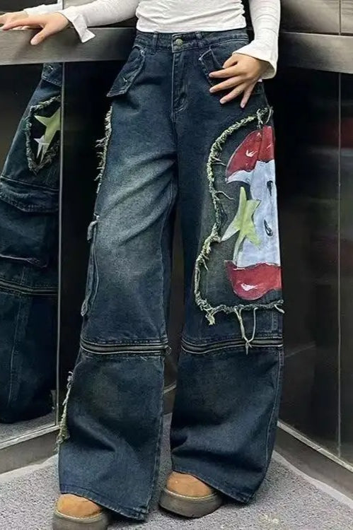 Graffiti Print WideLeg Jeans