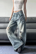 High Waist Ripped WideLeg Jeans