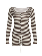 September Striped Cardigan Shorts Set
