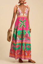 Tropical Rainforest Print Loose V-neck Casual Vacation Maxi Dress