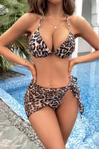 Leopard Print Three Piece Bikini Set