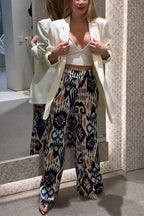 Emelia Unique Print Back Elastic Waist Pocket Wide Leg Pants
