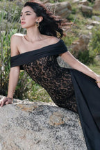 Sexy Lace Insert Off Shoulder Maxi Formal Dress