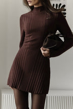 Elegant Playful Knit Mock Neck Long Sleeve A Line Mini Dress