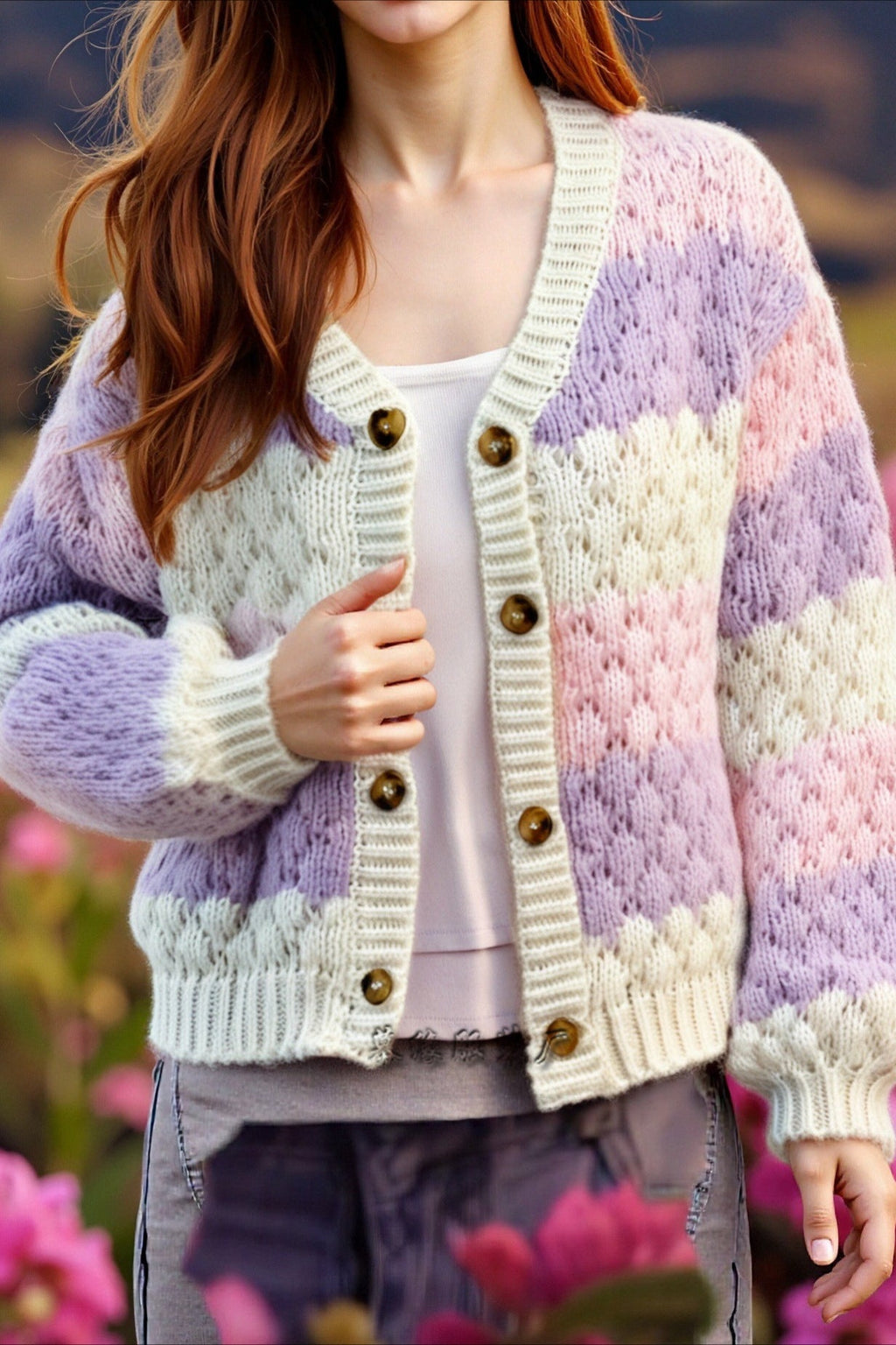 Color Block V-Neck Loose Sweater