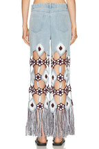 Belma Denim Handmade Embroidered Floral Crochet Detail Tassel Hem Pocket Jeans