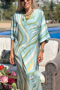 Green Petal Sleeve V-Neck Fashion Dress