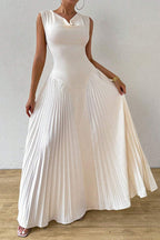 Solid Color Sleeveless Slim Fit Pleated Full Hem Maxi Dress