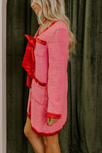 Looking Fabulous Tweed Satin Bow Patchwork Pocket H-line Mini Dress