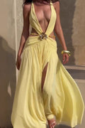 Halter Backless Split Maxi Boho Dress