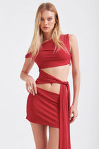 Solid Asymmetrical Neck Cutout Tie Fitted Bodycon Mini Dress