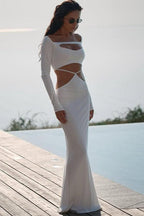Sheer Panel Bardot Bodycon Party Dress