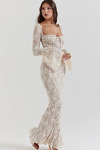 Bodycon Lace Flare Sleeve Maxi Dress