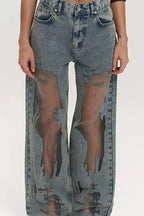Y2K Mesh See Through Relaxed Straight Jeans