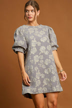 Esme Exclusive Floral Jacquard Mini Dress with Puff Sleeves Boutique Collection
