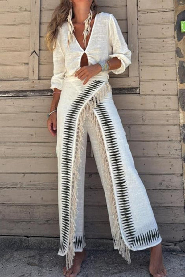 Stylish and Casual High-waisted Tassel Straight Leg Pants
