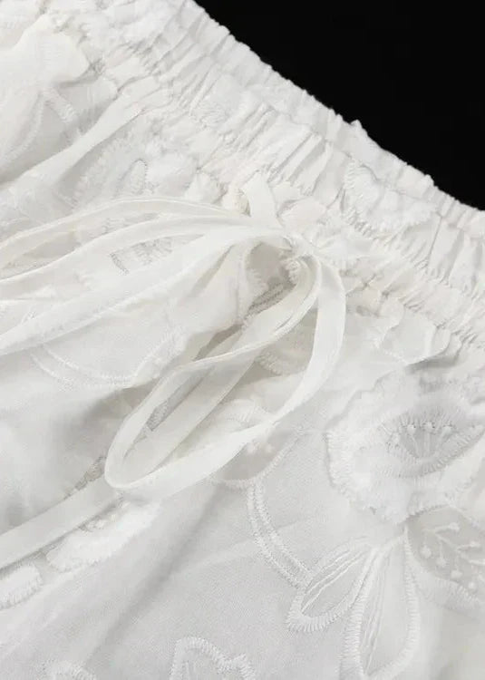 Floral Breeze - Sheer EmbroideRed Shirt & High-Waist Shorts Set