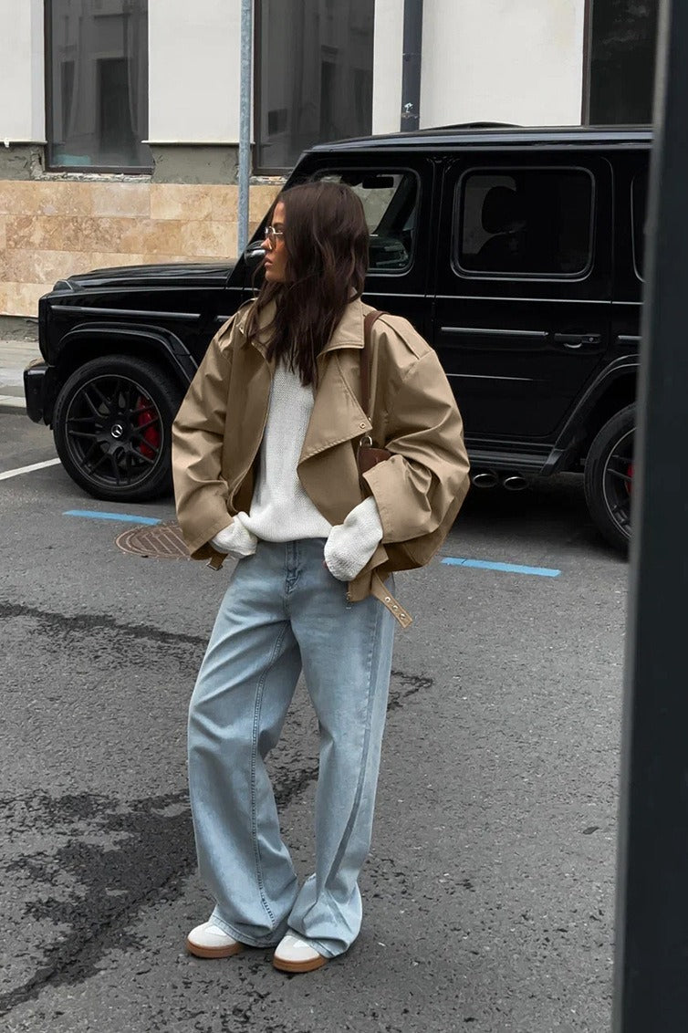 British Khaki Trench Notch Collar Coat