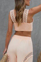 Kyomi Cotton Blend Embroidered Lace Strap Smocked Crop Tank Top