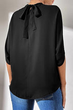 Mock Neck Black Split Sleeve Top