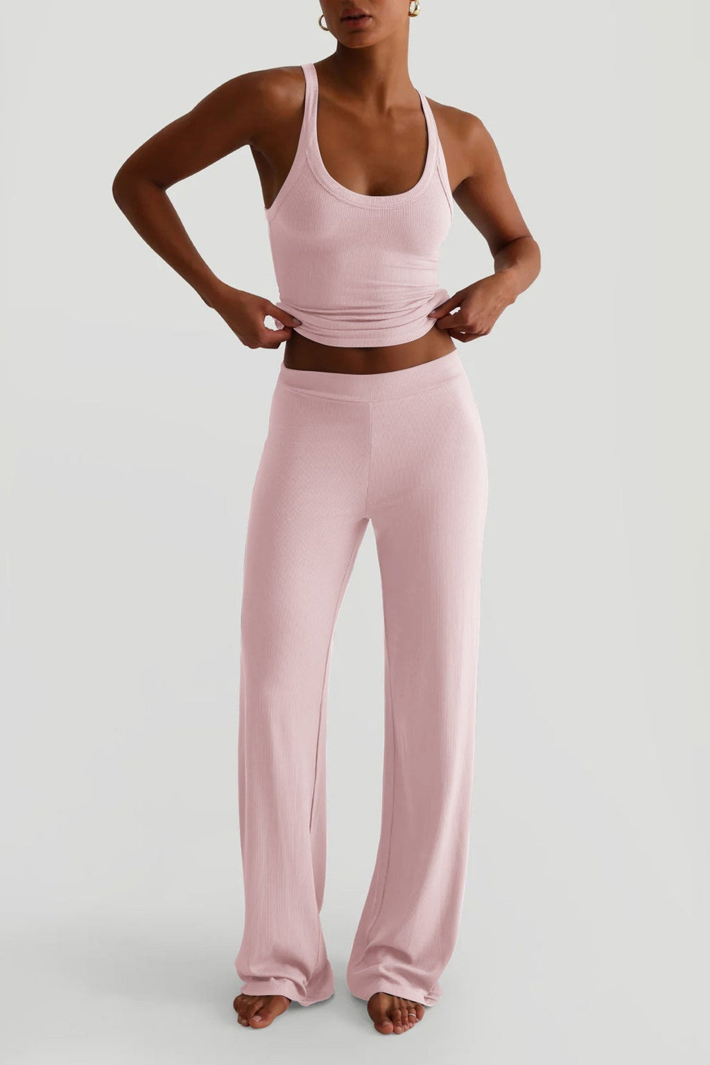 Casual Sporty Tank Top Palazzo Pants Set