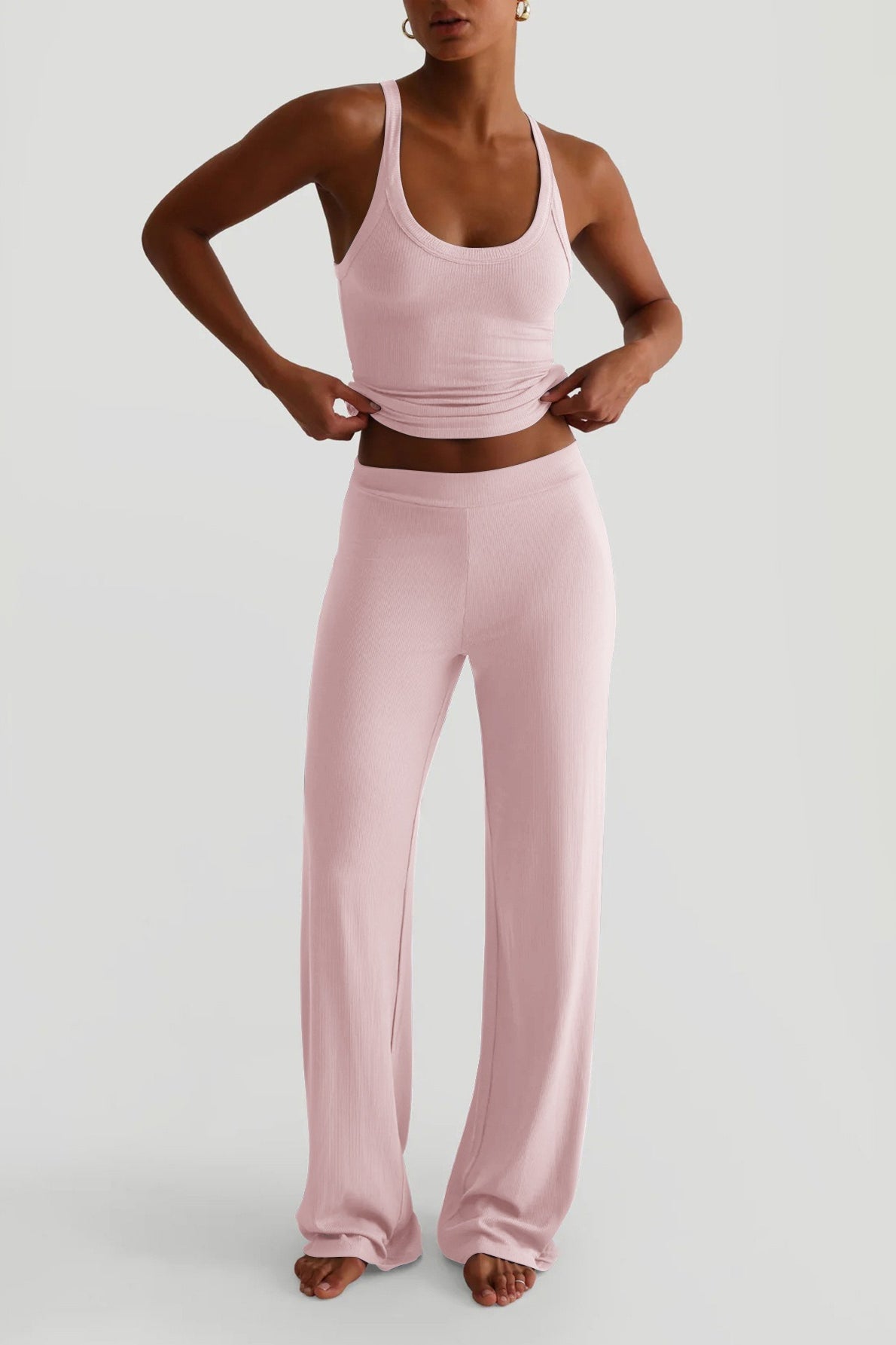 Casual Sporty Tank Top Palazzo Pants Set