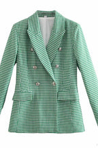 Check Set Double-Breasted Mid-Length Coat