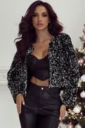 Sequin Cropped Open Front Jacket