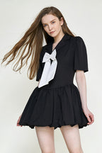 Black Bowknot Decor Balloon-Skirt Mini Dress