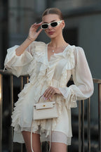 Chiffon Ruffle Tie Waist Mini Dress