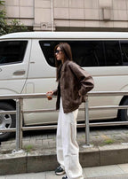 Nova Oversized Faux Leather Jacket – Vintage Brown Streetwear Fit