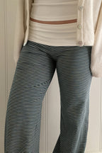 Fold Waist Stripe Knit Straight Pants