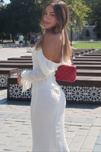 Mesh Double-Layer One-Shoulder Backless Mermaid Long Sleeve Maxi Dress