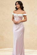 Pink Satin Ruched Charming Contrast Sleeve Dress