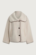 Romane Faux Fleece Fabric Contrast Trim Long Sleeve Knitted Pocket Lapel Loose Jacket