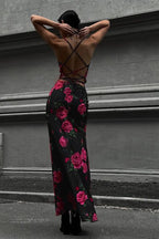 Sexy Floral Print Backless Tie Maxi Dress
