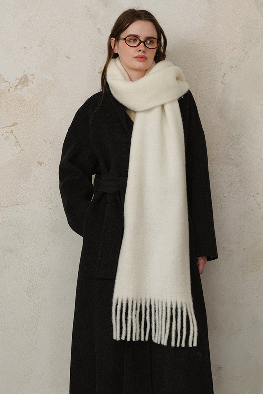 Wool Blend Fringed Scarf