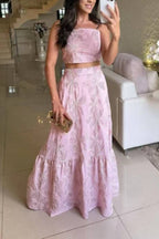 Fashion Sexy Suspender Top Elastic Waist Long Skirt Set