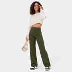 High Waisted Button Multiple Pockets Straight Leg Casual Pants