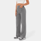 High Waisted Button Multiple Pockets Straight Leg Casual Pants