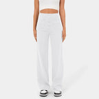 High Waisted Button Multiple Pockets Straight Leg Casual Pants