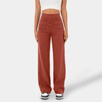 High Waisted Button Multiple Pockets Straight Leg Casual Pants