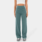 High Waisted Button Multiple Pockets Straight Leg Casual Pants