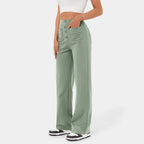 High Waisted Button Multiple Pockets Straight Leg Casual Pants