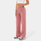 High Waisted Button Multiple Pockets Straight Leg Casual Pants