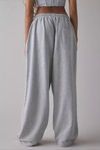 Embroidered Elastic Waist Loose Straight Pants
