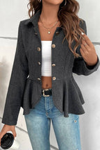 Lapel Jacquard Ruffle Slim Double-breasted Blazer