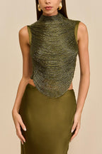 Keep Polished Handcrafted Glossy Arcs Over Tassels High Neck Tank Top