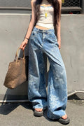 High Waisted Jacquard Baggy Jeans